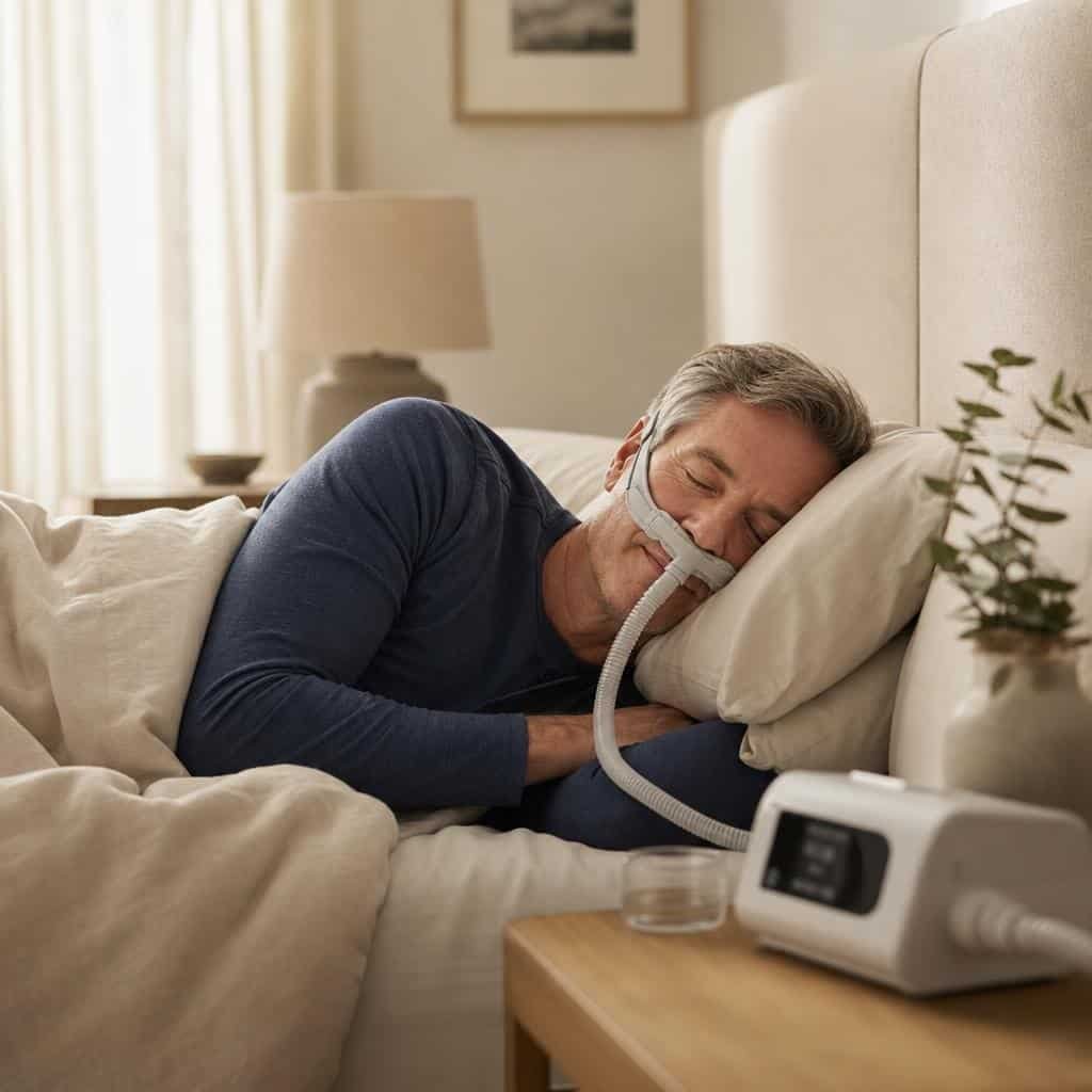 Person sleeping peacefully while wearing a CPAP mask