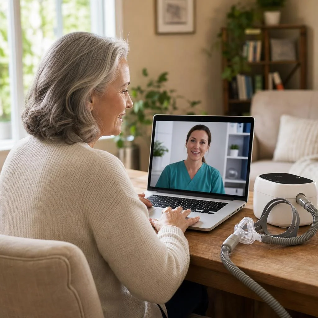 A warm living-room scene illustrating the personal, attentive approach of CPAP One-Stop care.
